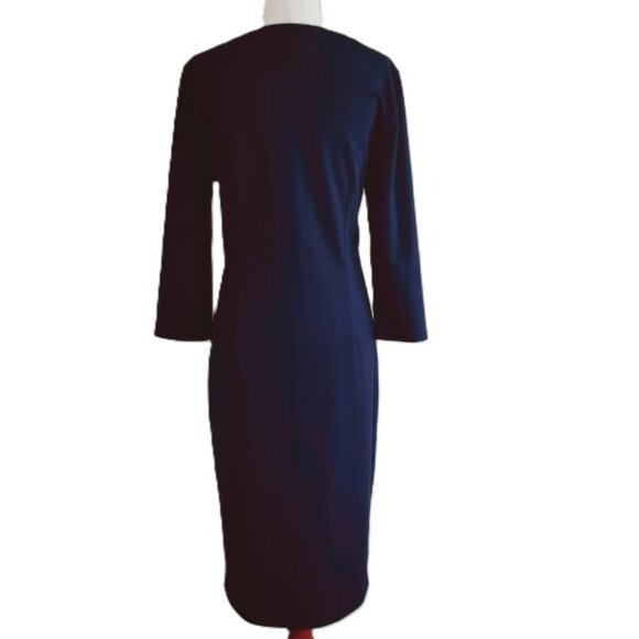 Spense Navy Midi Sheath Column Dress Silver Beading Size 8 - Picture 2 of 7